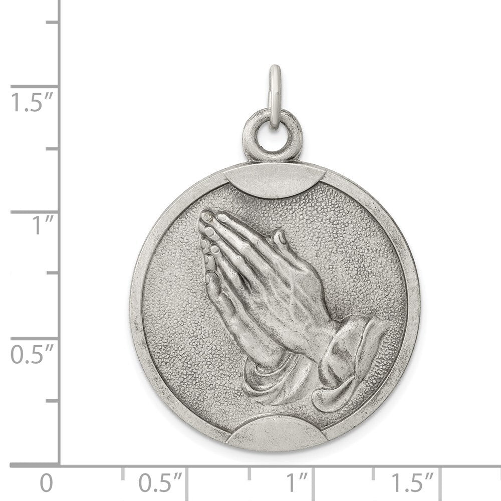 Sterling Silver Antiqued Praying Hands Pendant Holiday Gift for Women