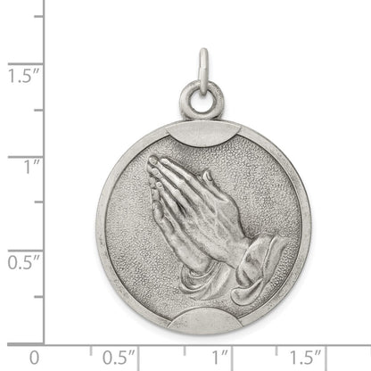 Sterling Silver Antiqued Praying Hands Pendant Holiday Gift for Women