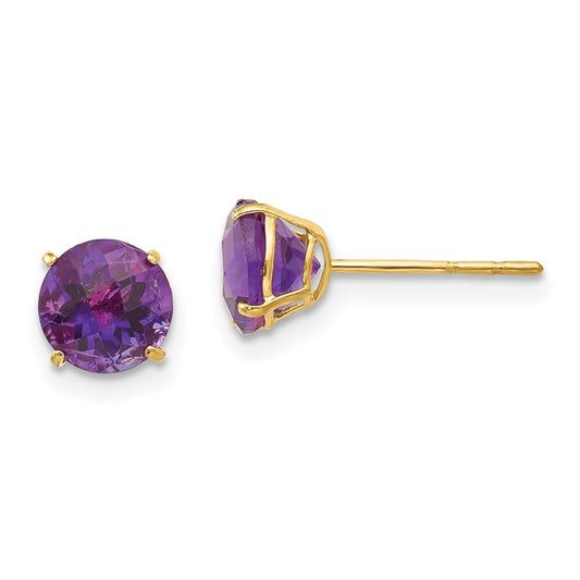 14k Yellow Gold Round Amethyst 6mm Stud Earrings Gift for Women