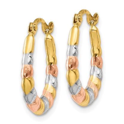 14k Yellow Gold & White and Rose Rhodium Hollow Scalloped Hoop Earrings