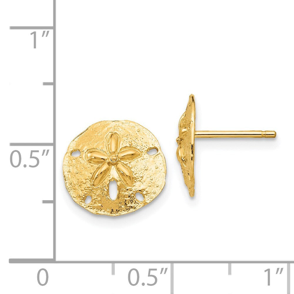 14k Yellow Gold Sand Dollar Stud Earrings Gift for Women