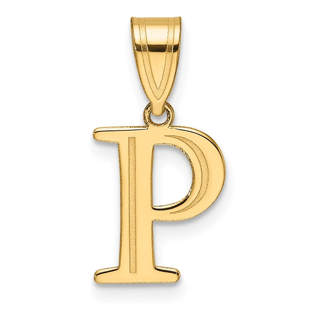 14k Yellow Gold Polished Etched Letter P Initial Pendant for Women