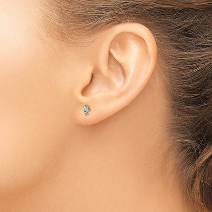 14k Yellow Gold Diamond & Aquamarine Birthstone Stud Earrings Gift for Women