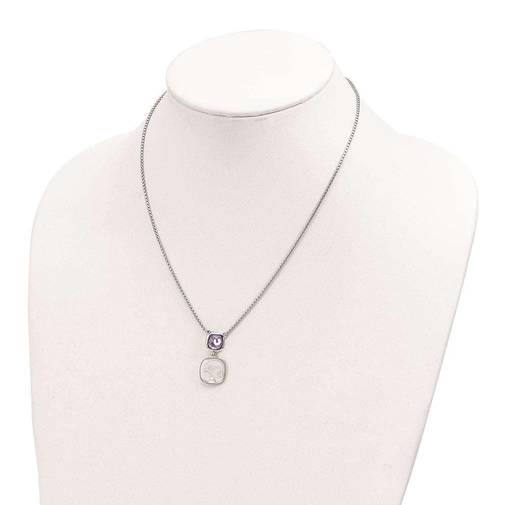 Sterling Silver Rhod-plated 3.68 Amethyst & Pearl Necklace 16"