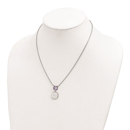 Sterling Silver Rhod-plated 3.68 Amethyst & Pearl Necklace 16"