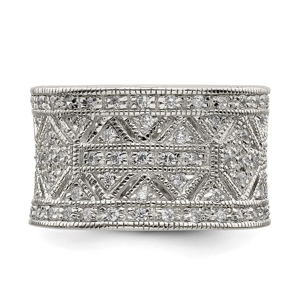 Sterling Silver Rhodium-plated Polished Cubic Zirconia Vintage Ring Size 6