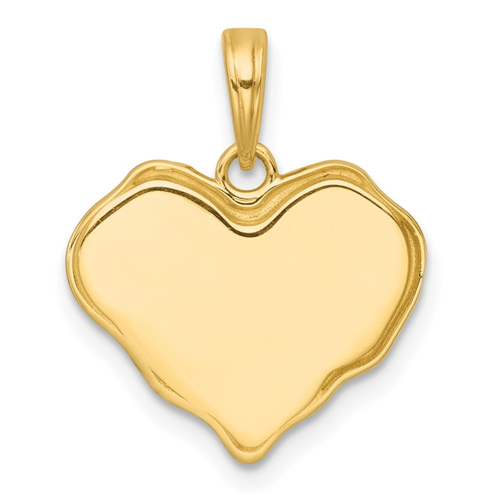 14k Yellow Gold White Rhodium Brushed Butterfly & Flowers In Wavy Heart Pendant