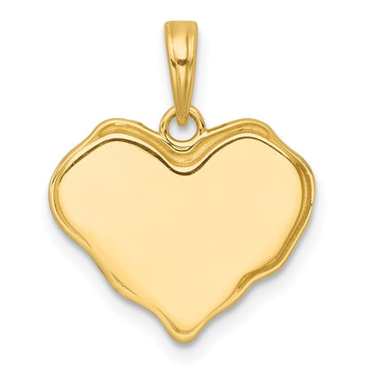 14k Yellow Gold White Rhodium Brushed Butterfly & Flowers In Wavy Heart Pendant