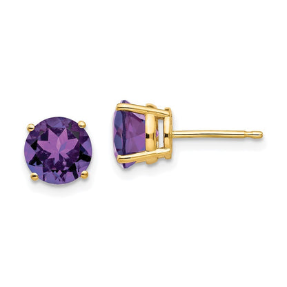 14k Yellow Gold 7mm Amethyst Earrings