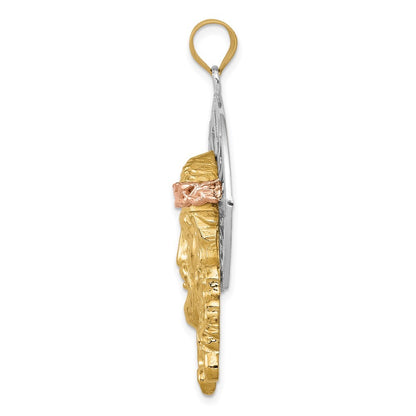 14K Tri-Color Gold Diamond-cut Christ Pendant