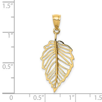 14k Yellow Gold Polished Leaf Pendant for Women