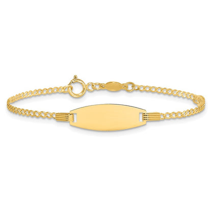 14k Yellow Gold  Pink Enameled Puffed Heart and 18x5mm Plate 5.5" ID Bracelet