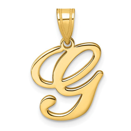14k Yellow Gold Script Letter G Initial Pendant for Women