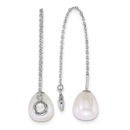 Sterling Silver 6-8mm White Teardrop Cultured Pearl & Glass Threader Earrings