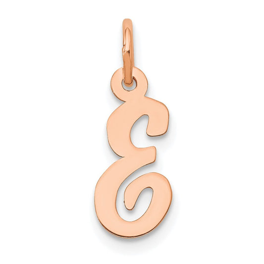 14k Rose Gold Small Script Letter E Initial Charm Pendant for Women