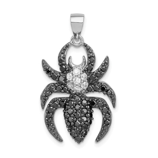 Sterling Silver Rhodium-plated Black and White Cubic Zirconia Spider Pendant