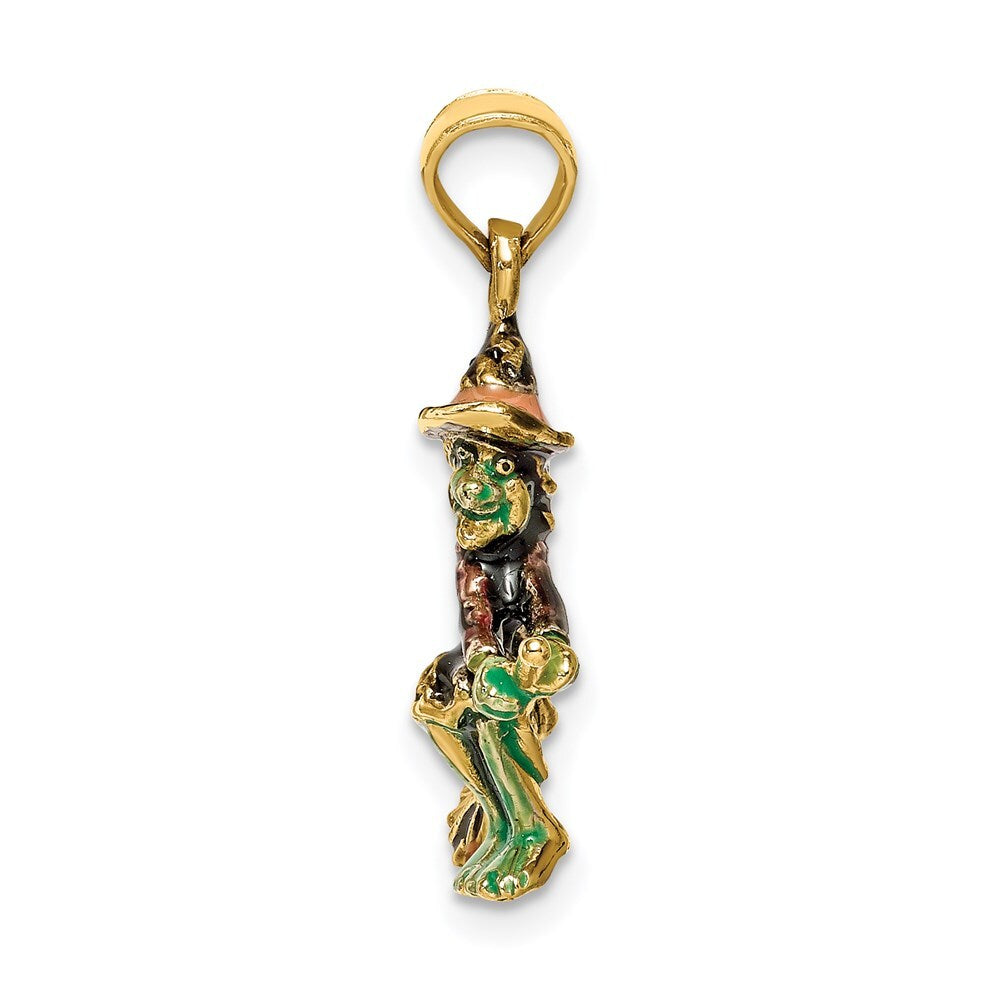14k Yellow Gold 3-D Enameled Witch Flying on Broom Charm