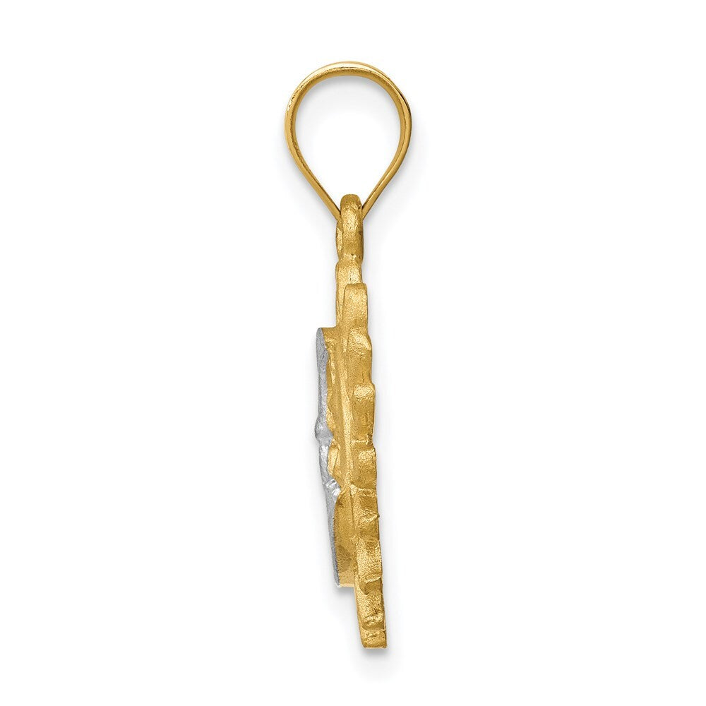 14k Yellow Gold White Rhodium Brushed Sun and Moon Pendant for Women