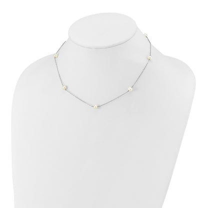 14k White Gold 5-6mm White Round Cultured Pearl 7-Station Necklace 16"