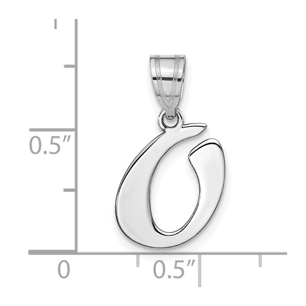 14k White Gold Polished Script Letter O Initial Pendant for Women