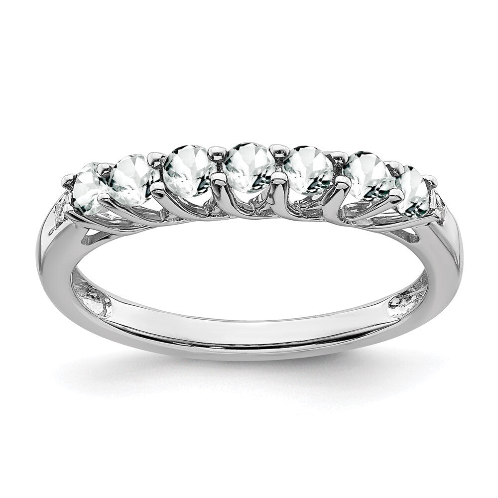 14k White Gold White Topaz and Diamond 7-stone Ring Size 7