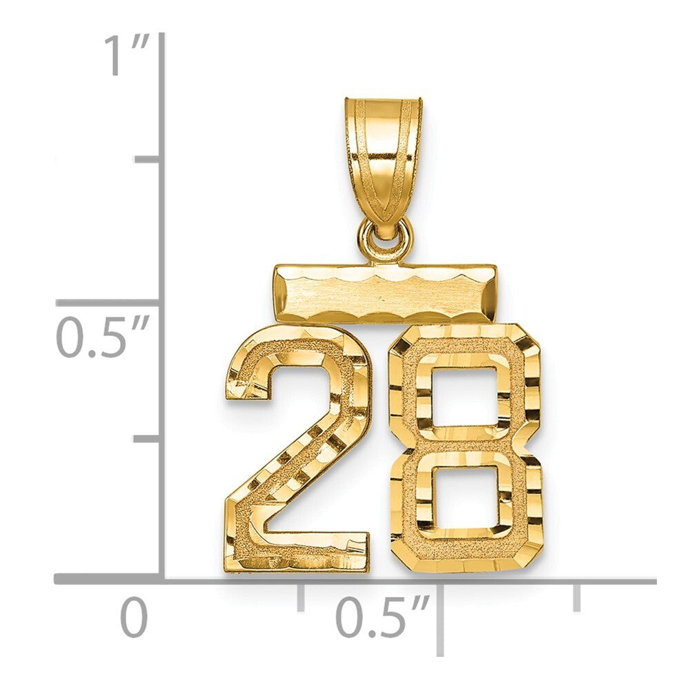 14k Yellow Gold Small Brushed Diamond-cut Number 28 Charm Pendant for Women