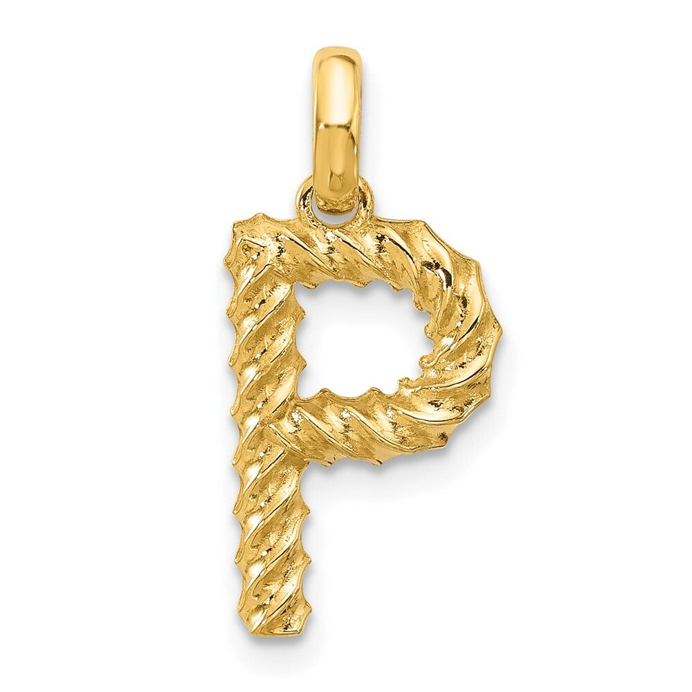 14k Yellow Gold Fancy Twist Letter P Pendant for Women
