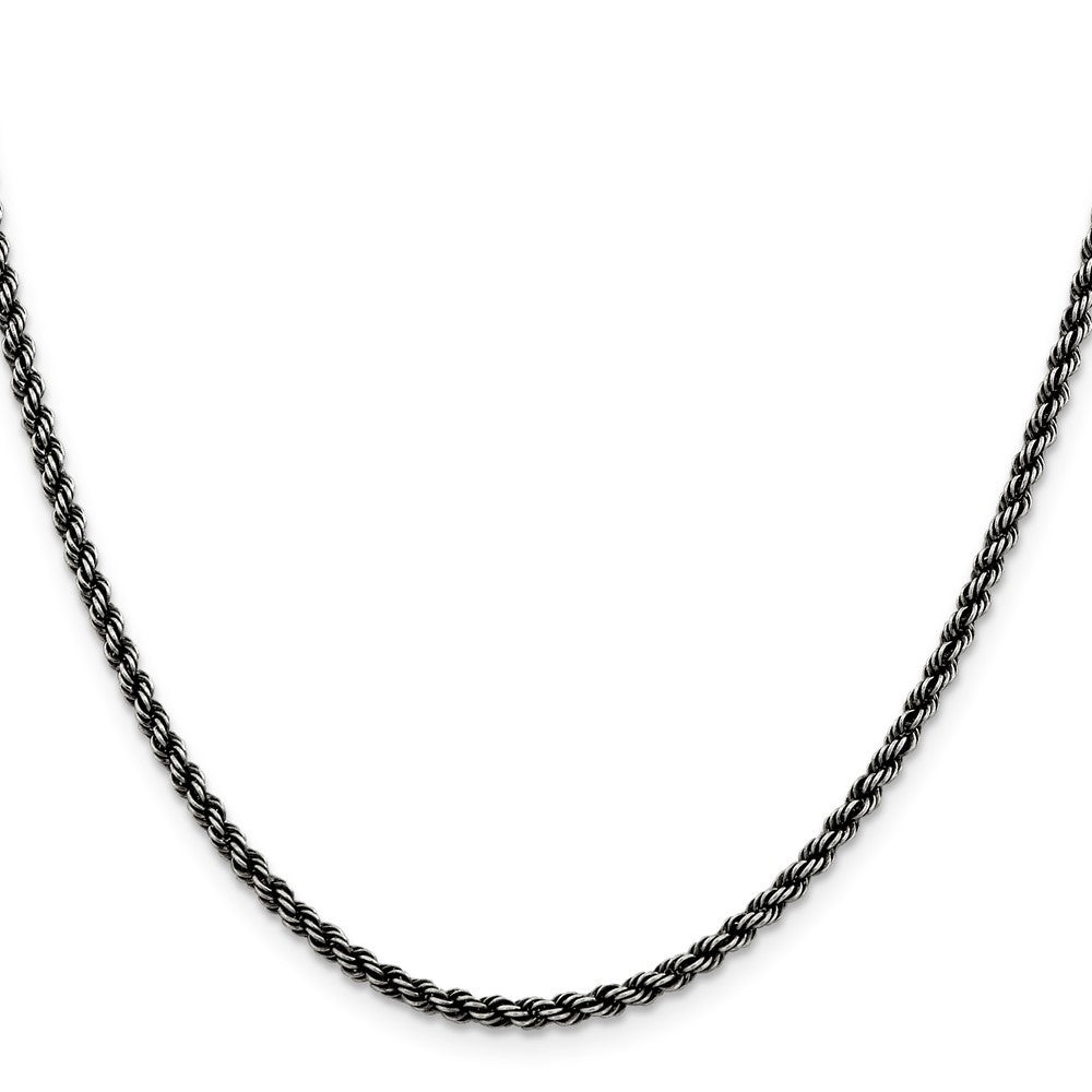 Sterling Silver Ruthenium-plated 2.9mm Rope Chain Necklace