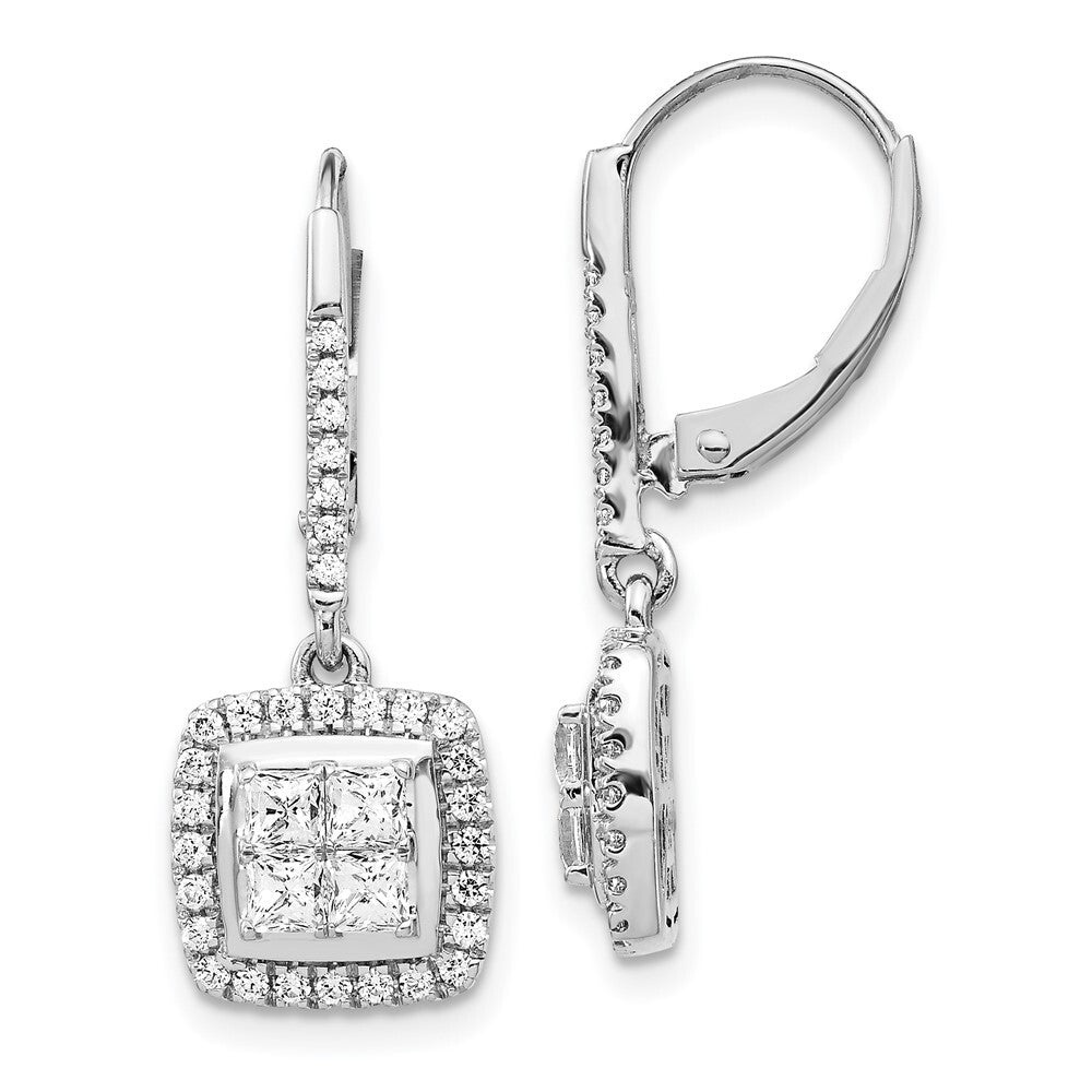 14k White Gold Diamond Cluster Leverback Drop & Dangle Earrings