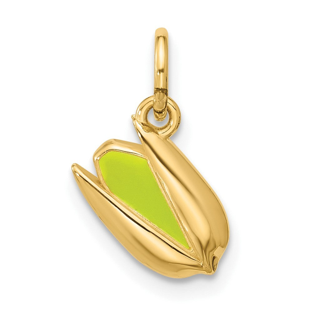 14k Yellow Gold Polished Enameled Pistachio Pendant