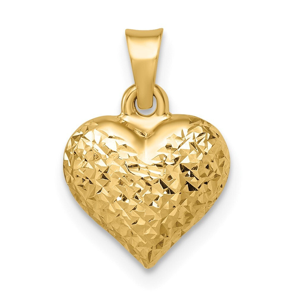 14k Yellow Gold Polished Diamond-cut Medium Puffed Heart Pendant for Women