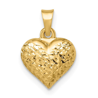 14k Yellow Gold Polished Diamond-cut Medium Puffed Heart Pendant for Women
