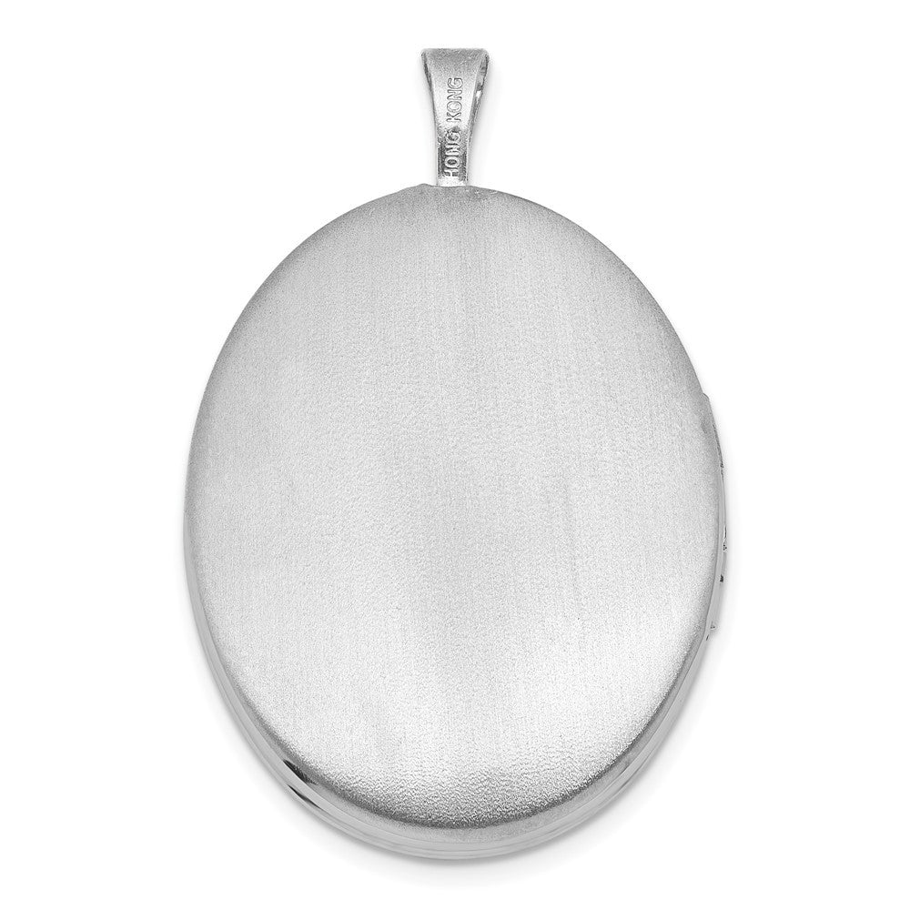 Sterling Silver Front Brushed Back Diamond-cut Floral Design 20mm Oval Locket