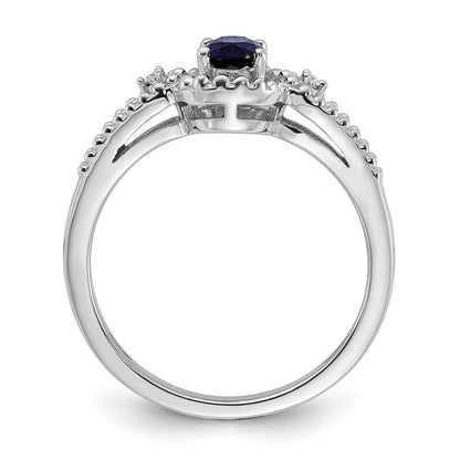 Sterling Silver Rhodium-plated Created Sapphire & Diamond Ring