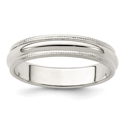 Sterling Silver 4mm Half Round Milgrain Size 5 Band Ring
