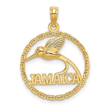 14k Yellow Gold JAMAICA  Bird in Circle Charm Pendant for Women