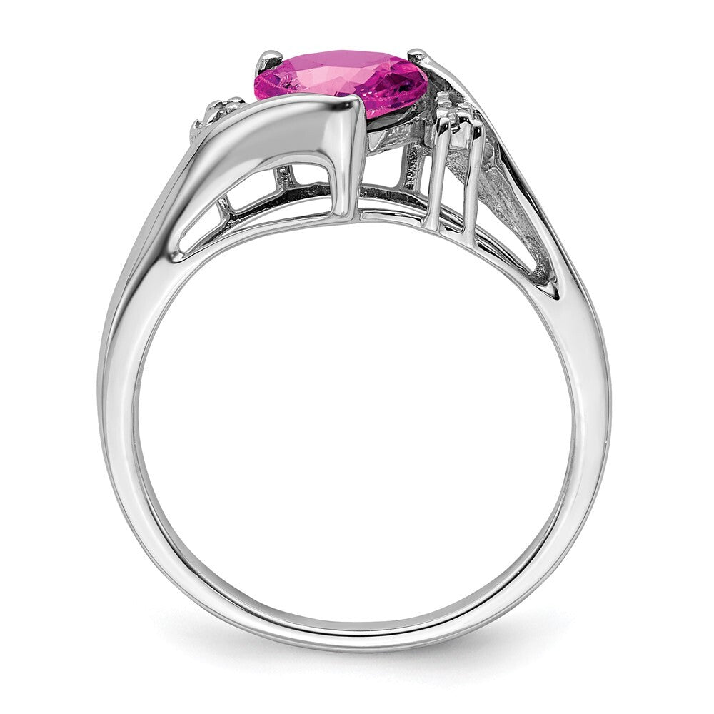 14k White Gold Created Pink Sapphire and Diamond Heart Ring Size 7