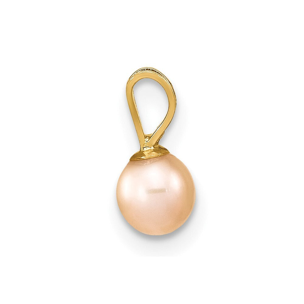 14k Yellow Gold Gold 4-5mm Pink Round Freshwater Cultured Pearl Pendant