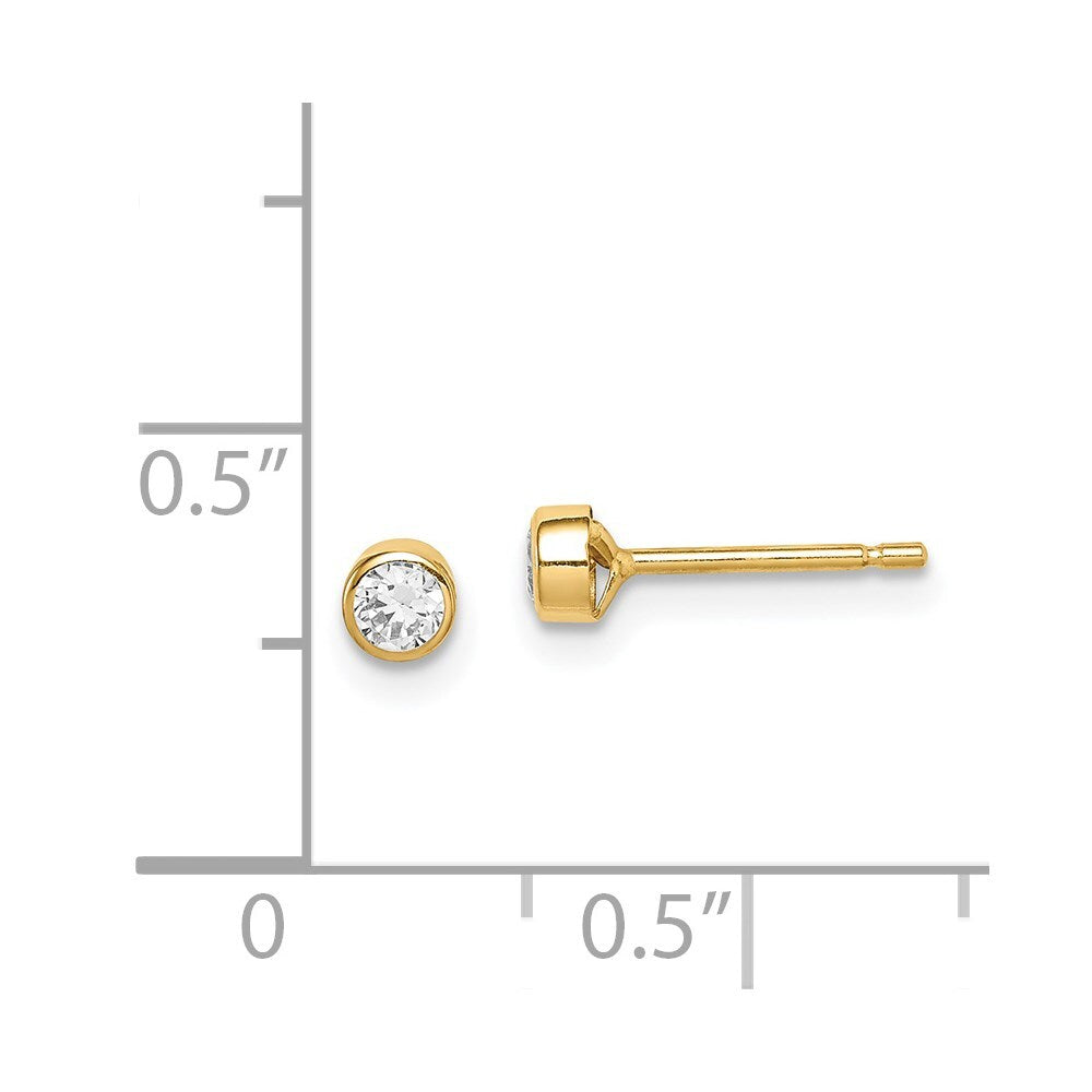14k Yellow Gold 3mm Cubic Zirconia Bezel Stud Earrings Gift for Women