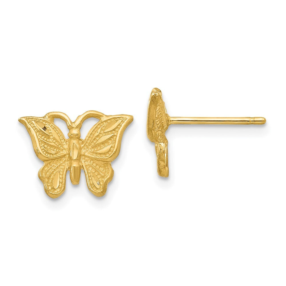 14k Yellow Gold Diamond-cut Butterfly Stud Earrings Gift for Women