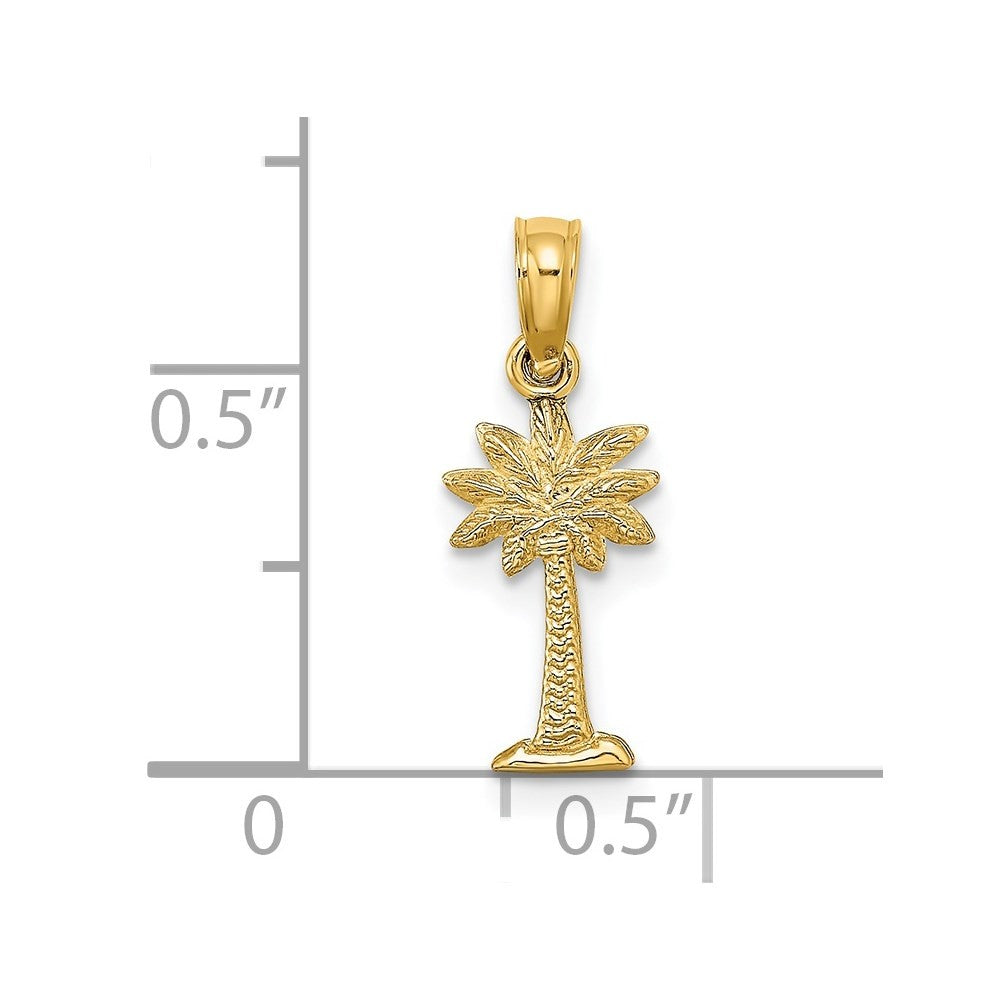 14k Yellow Gold 2-D Textured Mini Palmetto Palm Tree Charm