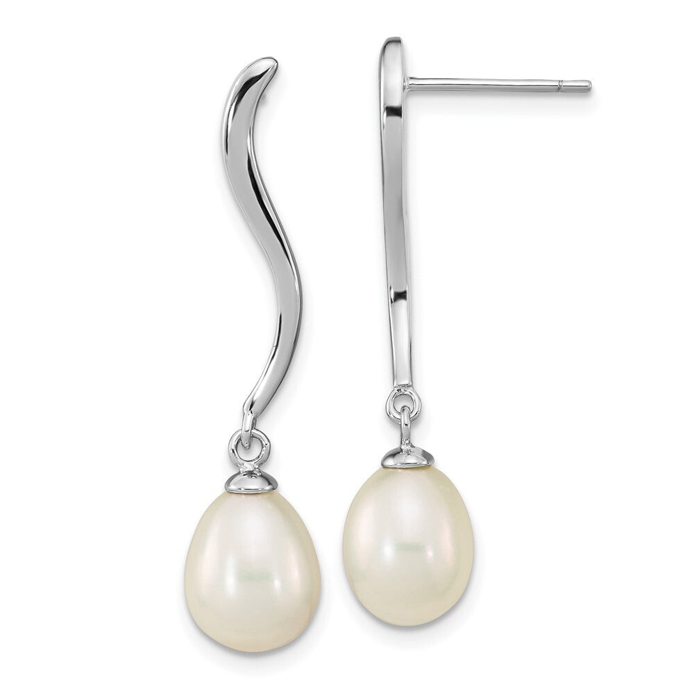 Sterling Silver 7-9mm White Teardrop Cultured Pearl Post Dangle Earrings
