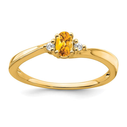 14K Yellow Gold Citrine and Diamond Ring Size 7