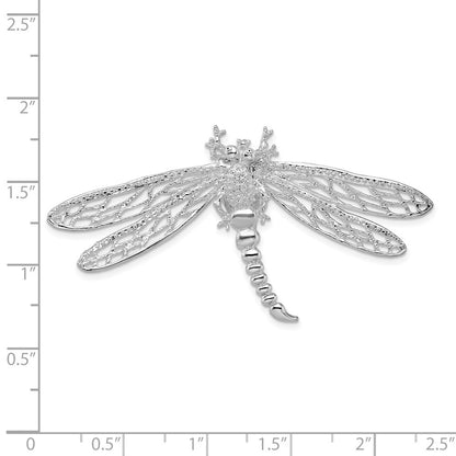 Sterling Silver Rhodium-Plated Polished Dragonfly with Filigree Wings Slide