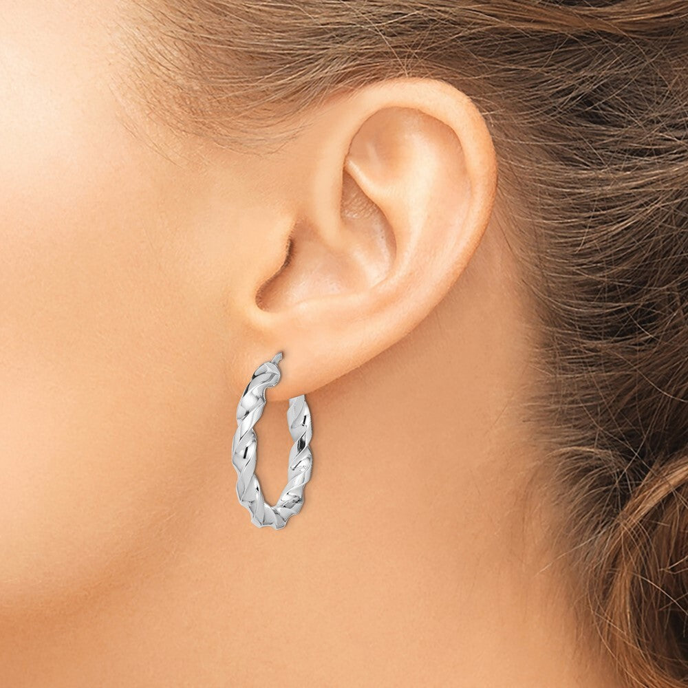 Sterling Silver Rhodium-plated 4x20mmTwisted Hoop Earrings