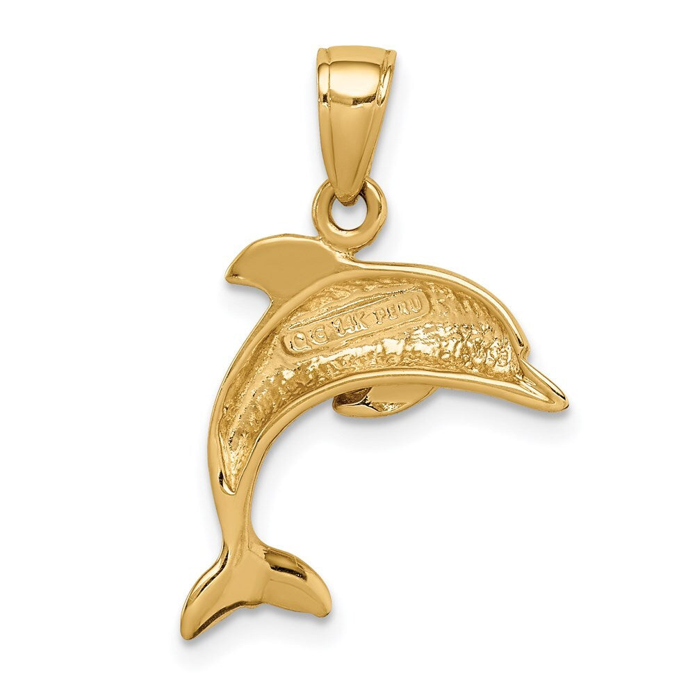 14k Yellow Gold Jumping Dolphin Pendant for Women
