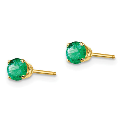 14k Yellow Gold 4mm May/Emerald Earrings