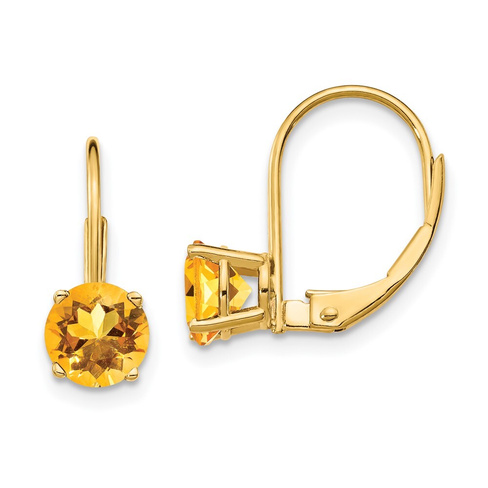 14k Yellow Gold 6mm Citrine Dangle Earrings Leverback Gift for Women