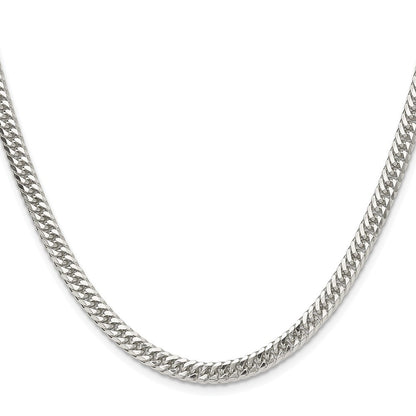 Sterling Silver Rhodium-plated 4.8mm Double Diamond-cut Curb Chain Necklace