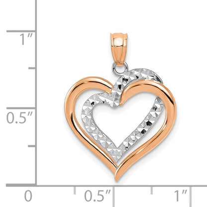 14k Two-tone Gold Polished Diamond-cut Intertwined Hearts Pendant